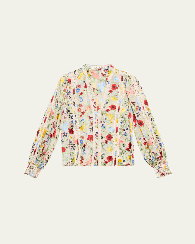 Arlette Floral Blouson-Sleeve Blouse